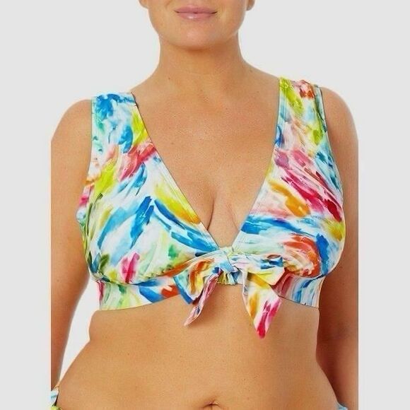 Time And Tru Bikini Top Women’s Size Large 12/14 Tie Dye Wide Strap Beach - Picture 1 of 7